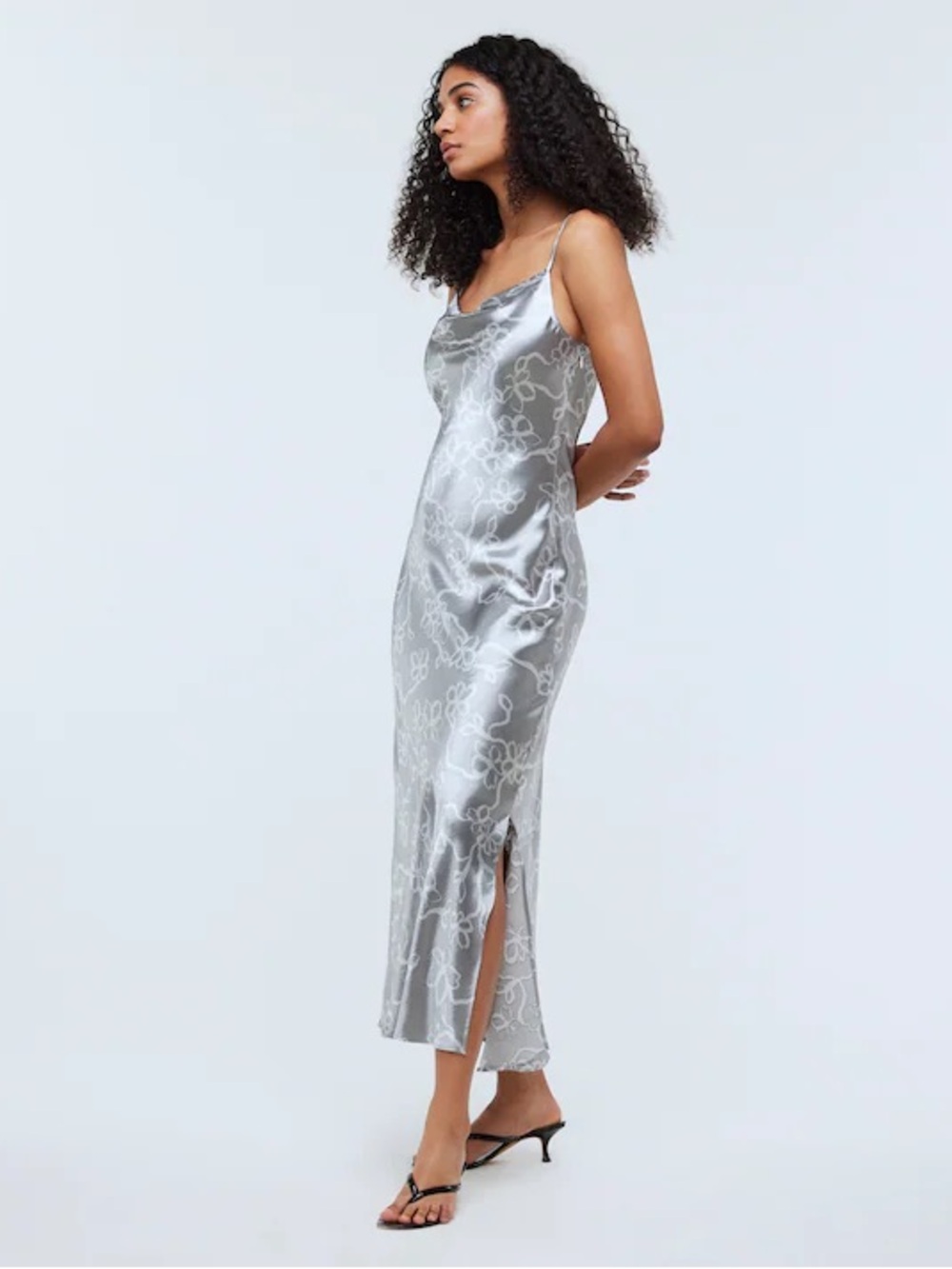 Madewell Metallic Midi Slip Dress in Silver Floral - Picture 4 of 6